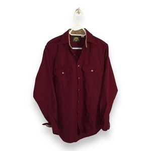 VINTAGE MEDIUM CABELAS MENS BURGUNDY RED SHIRT LONG SLEEVE BUTTON FRONT COTTON